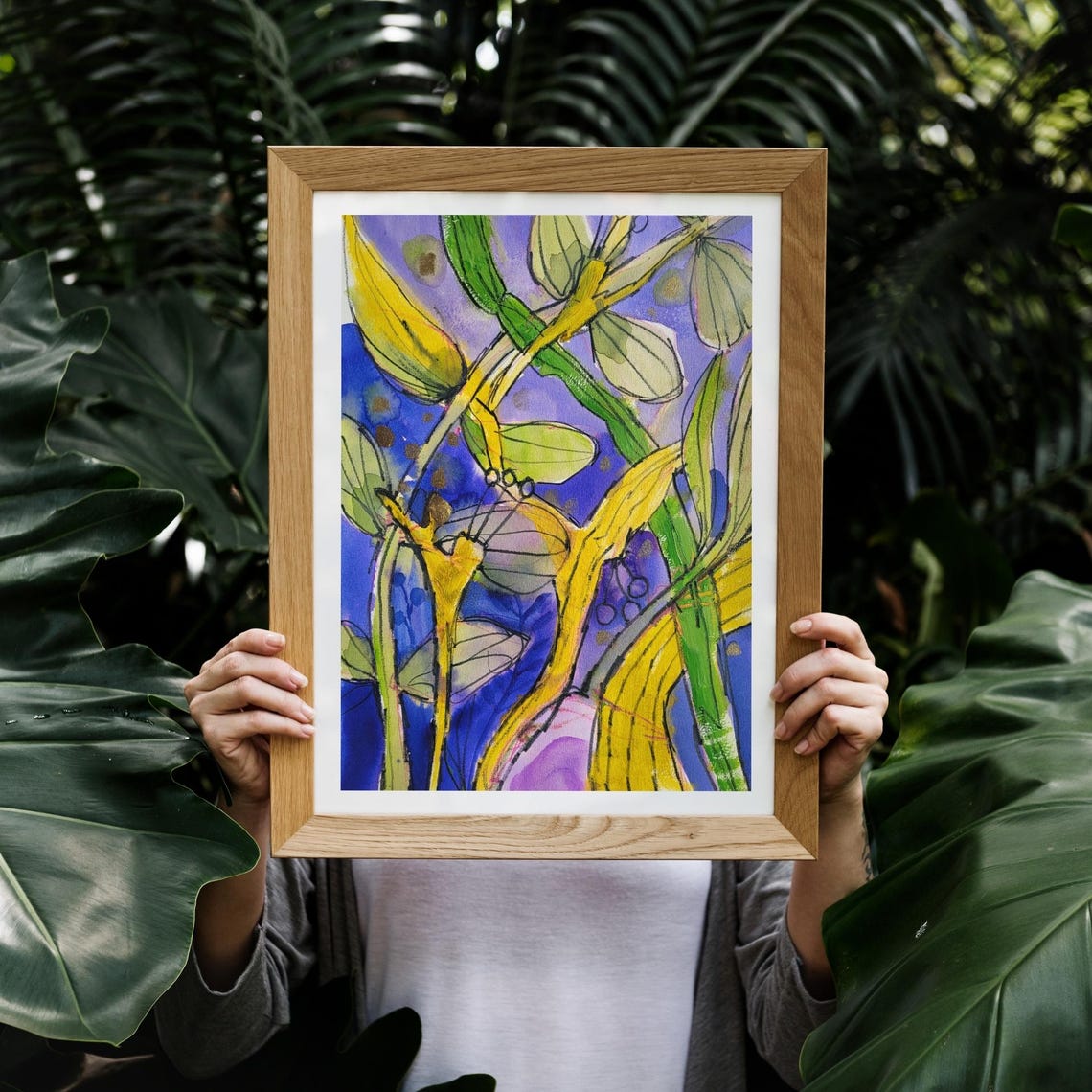 Fresh Green Yellow Botanical Leaves Spring Watercolor Poster