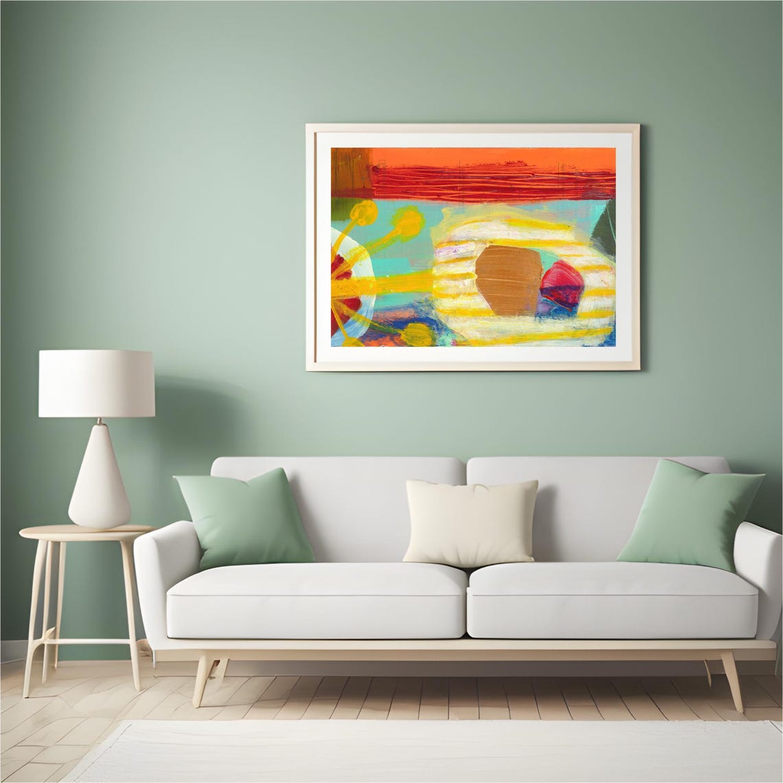 Abstract Sunburst Over Red Horizon Modern Landscape Art Poster - Image 2