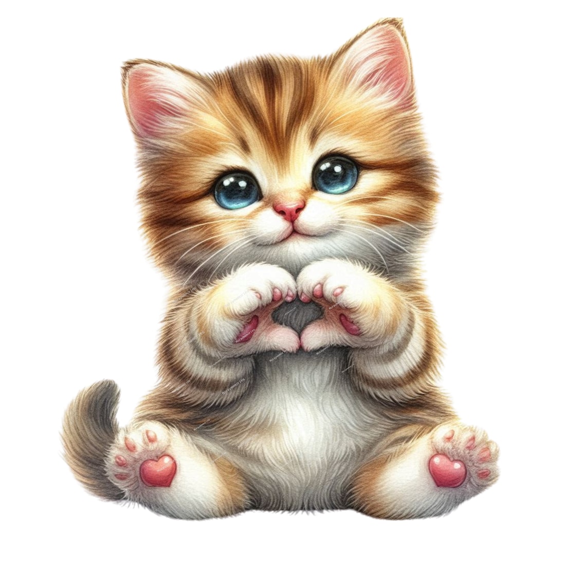 Cute Cat Heart Sign, Watercolor Cat Wall Art Print - Image 2