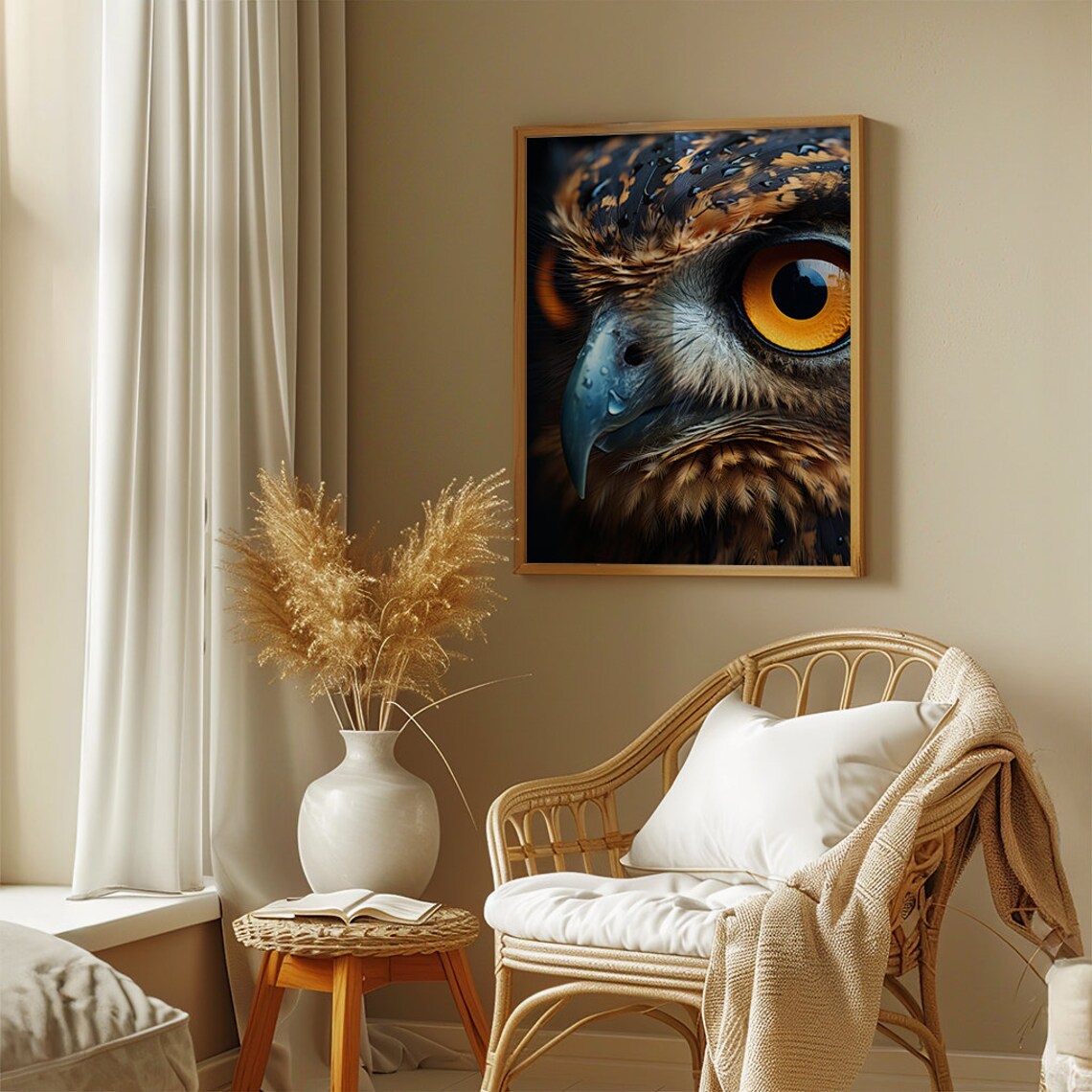 Owl Eye Extreme Close Up With a Fiery Orange Iris Detail Poster - Image 2
