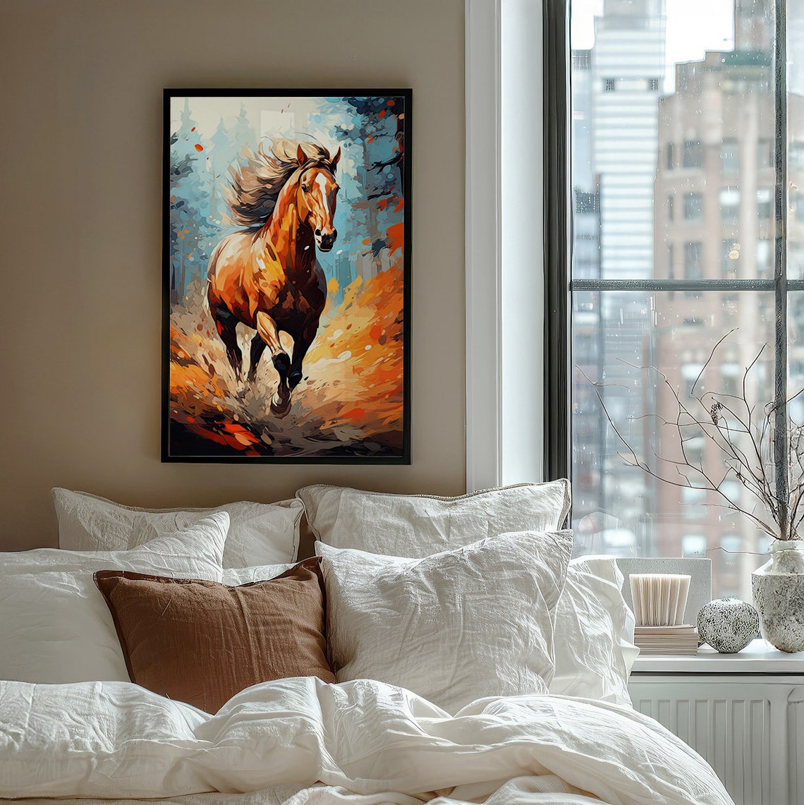 Chestnut Horse Galloping Through a Fiery Autumn Forest Poster - Image 7