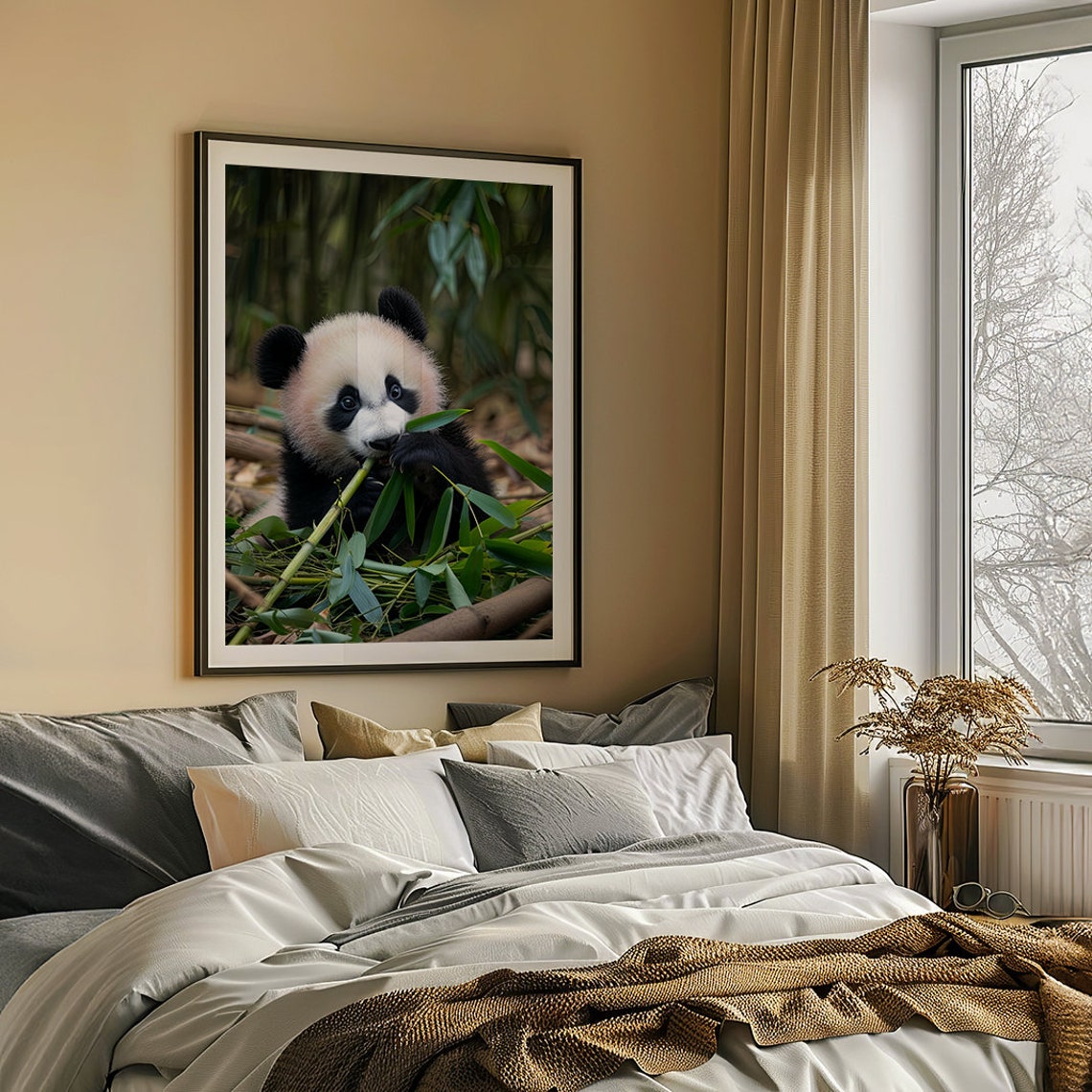 Baby Panda Cub Eating Bamboo Shoots in a Green Forest Poster - Image 4