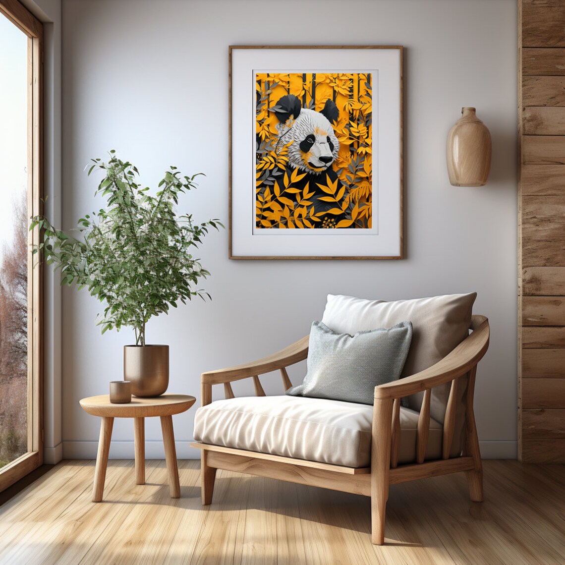 Paper Cut Panda Hiding Among Golden Yellow Autumn Foliage Poster - Image 2