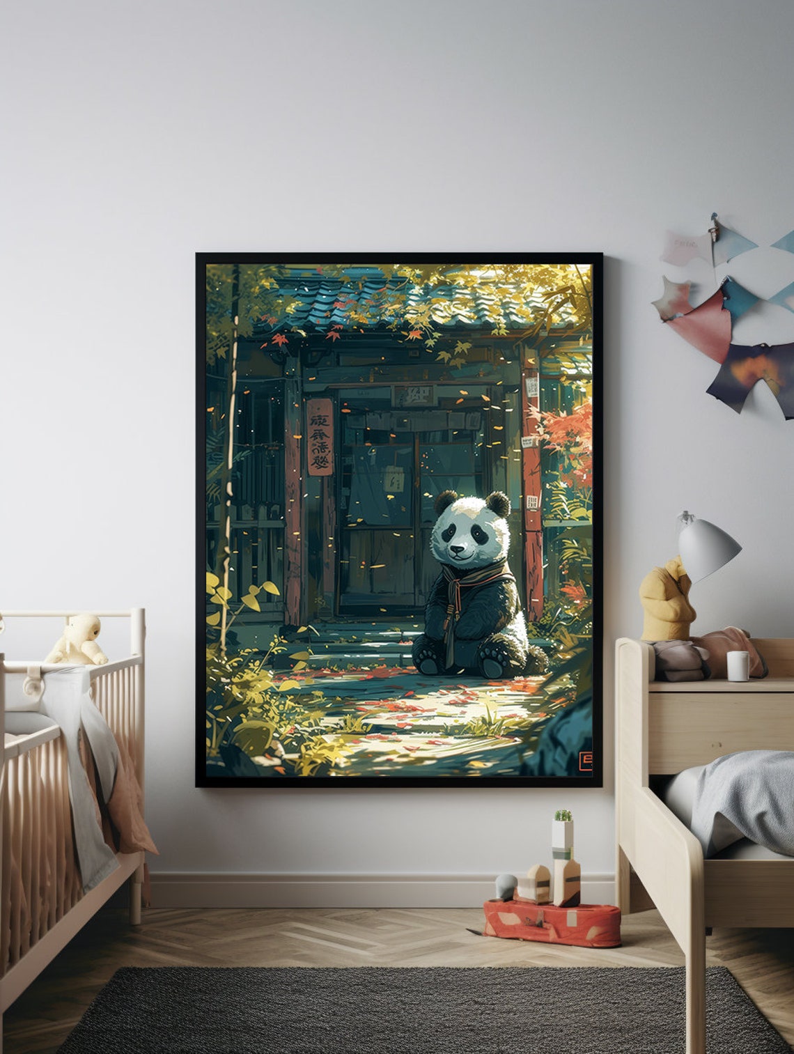 Cute Panda Cub Resting at a Japanese Temple Gate in Autumn Poster - Image 7