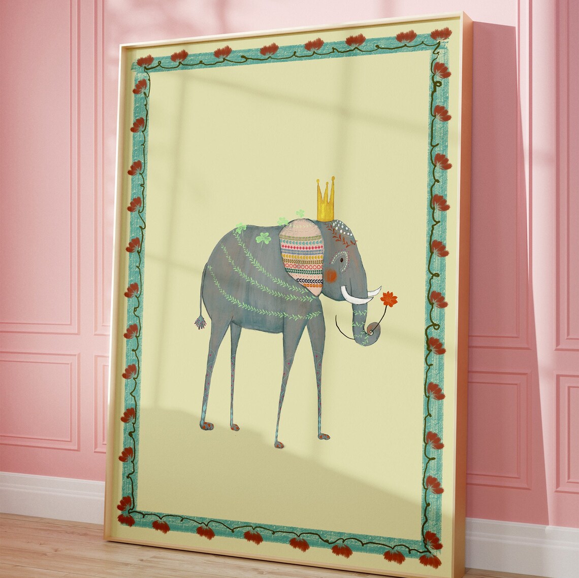 Cute Elephant With Crown, Nursery Wall Art Print - Image 3