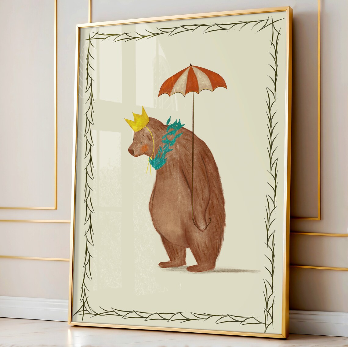 Crowned Bear Illustration, Nursery Wall Decor