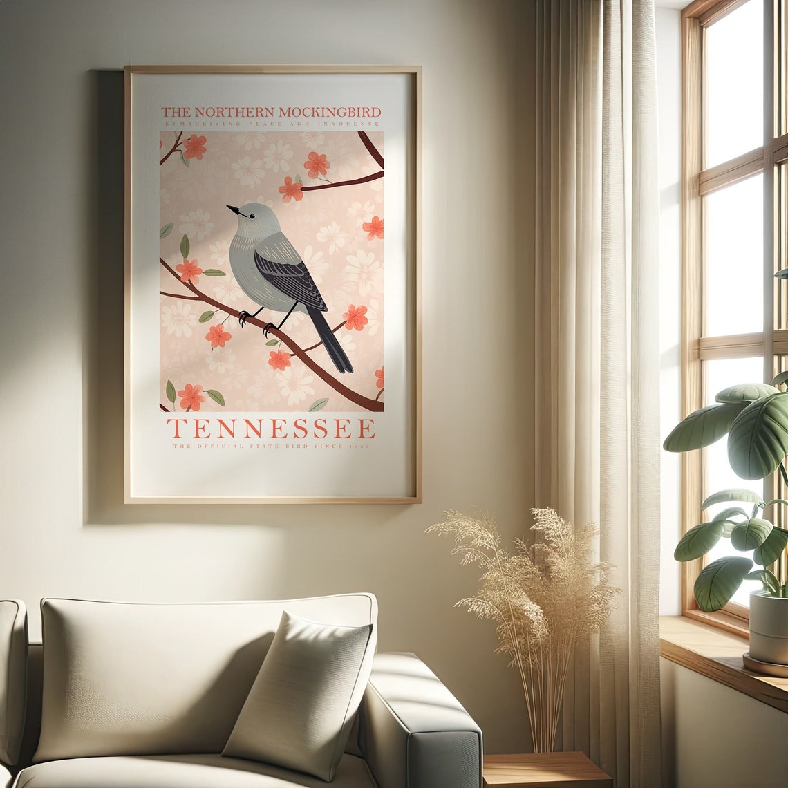 Tennessee State Bird Northern Mockingbird Blossom Branch Poster