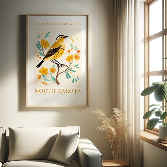 North Dakota State Bird Print Meadowlark Print At Home Wall Art Art Print Instant Art Trendy Cute Posters
