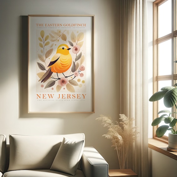 Eastern Goldfinch New Jersey State Bird Joy Floral Art Poster