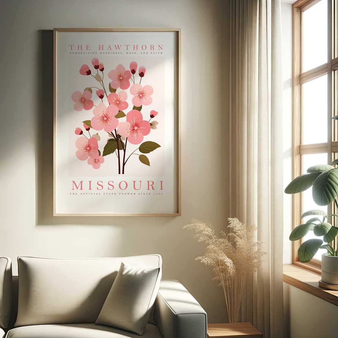 Missouri Hawthorn State Flower Modern Pink Blossom Art Poster
