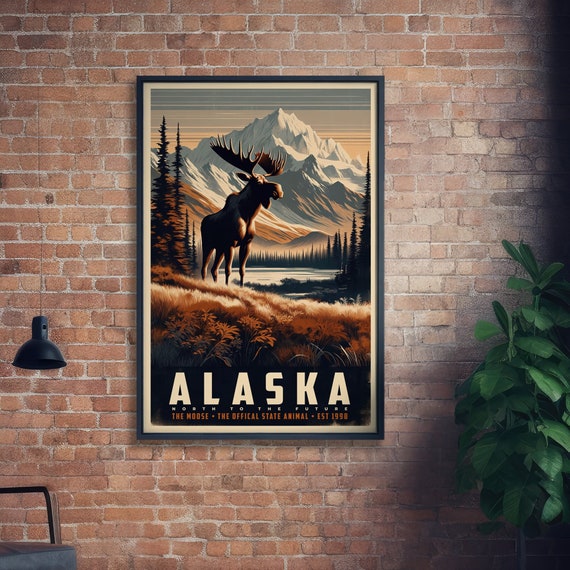 Alaska State Animal Vintage Prints The Moose Print At Home Wall Art Art Nature Gift Posters