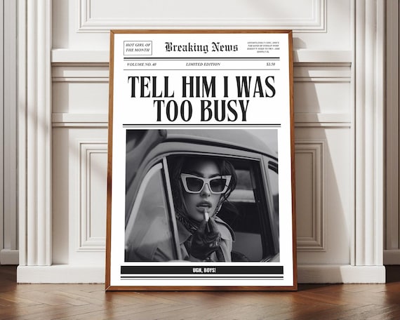 Cool Girl Art Print Newspaper Dorm Room Trendy Black And White Bar Cart Feminist Fashion