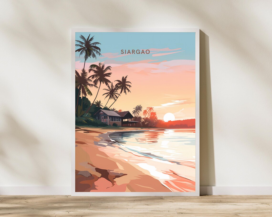 Siargao Philippines Surf Island Beach Sunset Vintage Travel Poster