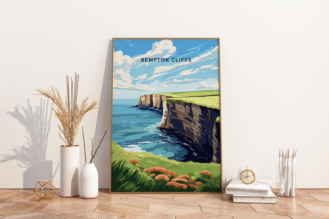 Bempton Cliffs England Sea Cliffs Seabirds Vintage Travel Poster