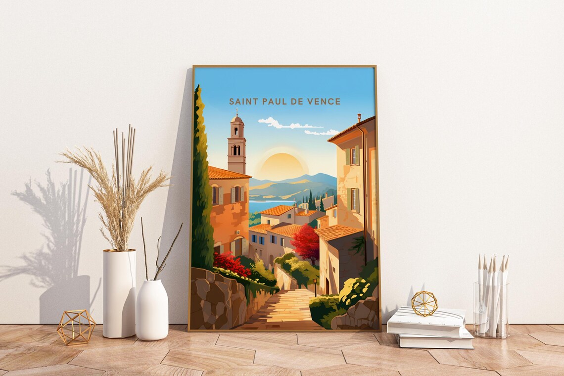 Saint Paul de Vence France Village Sunset Street Travel Poster