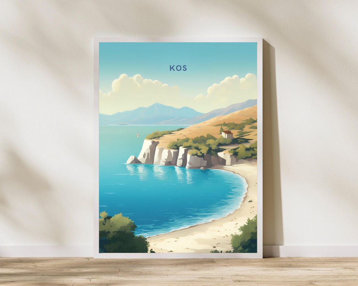 Kos Greece Turquoise Cove Beach Cliffs Coastline Artwork Poster
