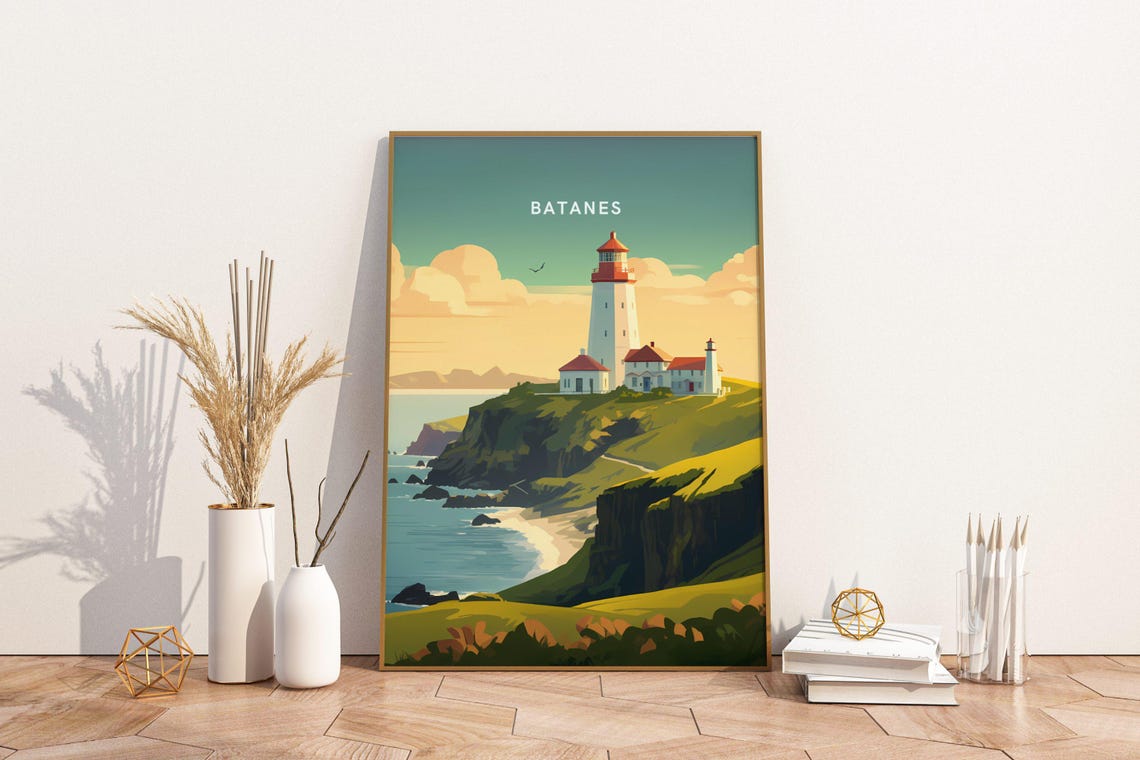 Batanes Philippines Lighthouse Coastal Cliffs Vintage Travel Poster