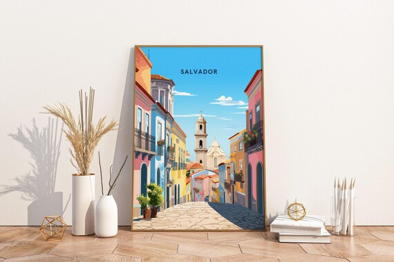 Salvador Brazil Travel Print Poster Wall Art Vintage Decor