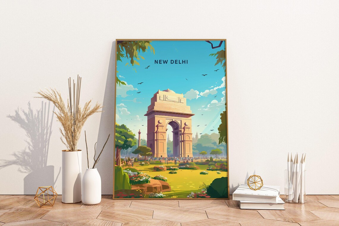 New Delhi India Gate Landmark City Garden Vintage Travel Poster