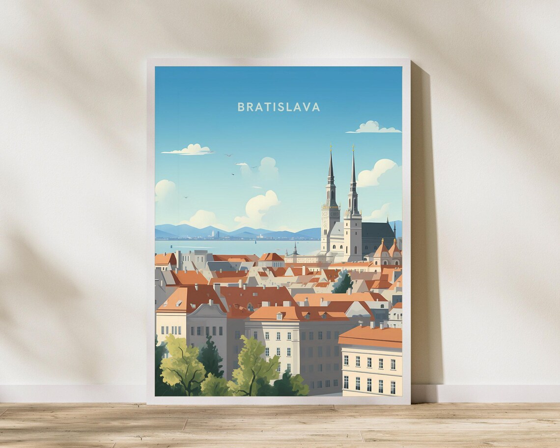 Bratislava Slovakia Old Town Cathedral Vintage Travel Skyline Poster