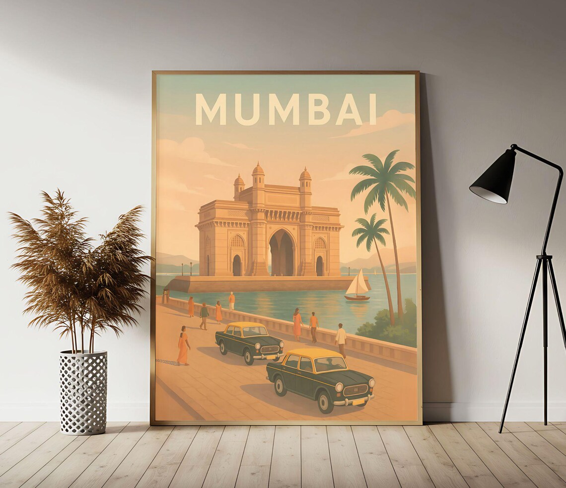 Mumbai Gateway of India Vintage Retro India Travel Keepsake Print