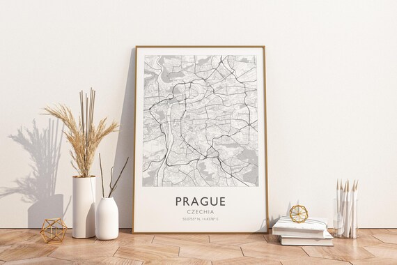 Prague Czechia Minimalist City Street Map Vintage Travel Art Poster