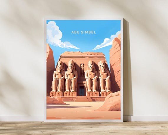 Abu Simbel Temples Egypt Travel Print Poster Wall Art Vinta