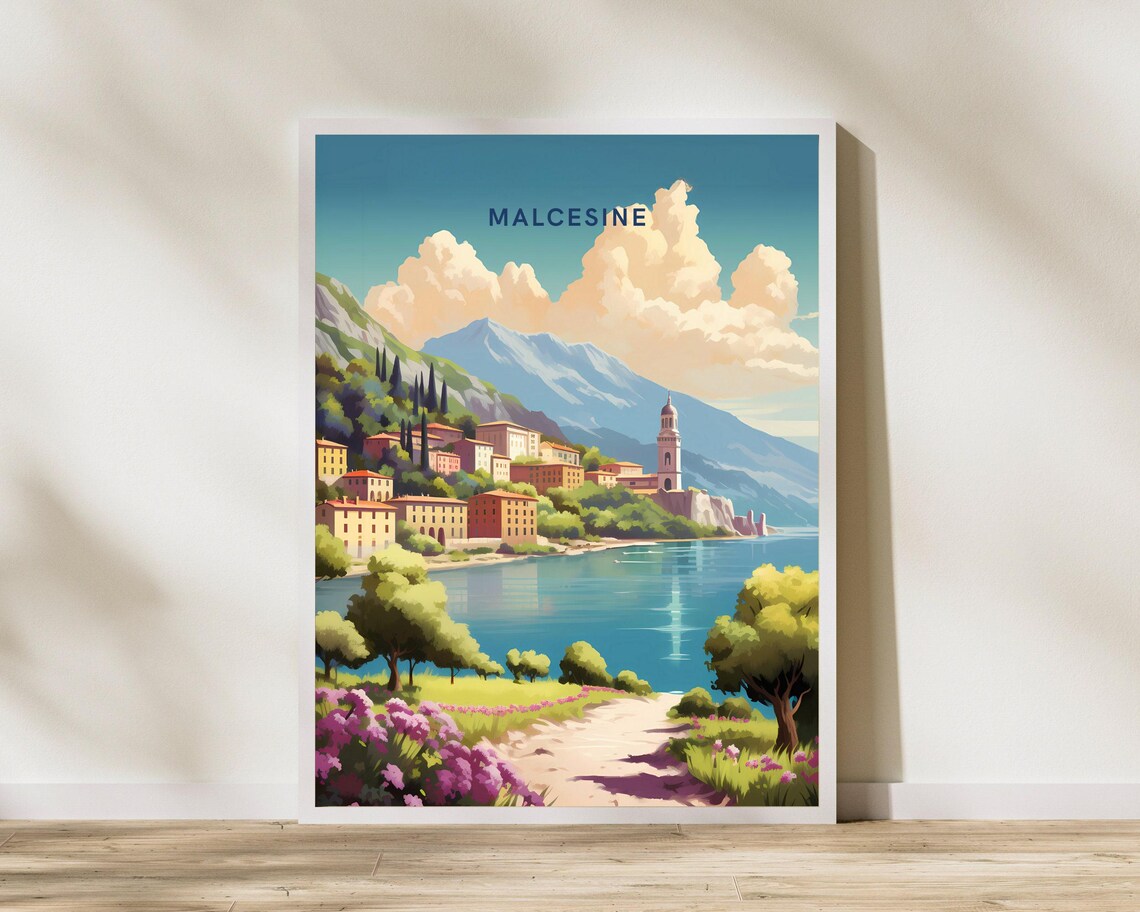 Malcesine Lake Garda Italian Lakeside Town Vintage Travel Poster