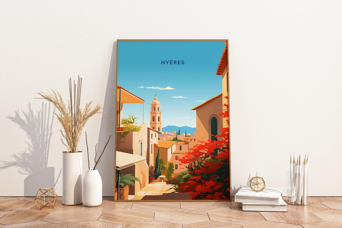 Hyeres France Old Town French Riviera Coast Vintage Travel Poster