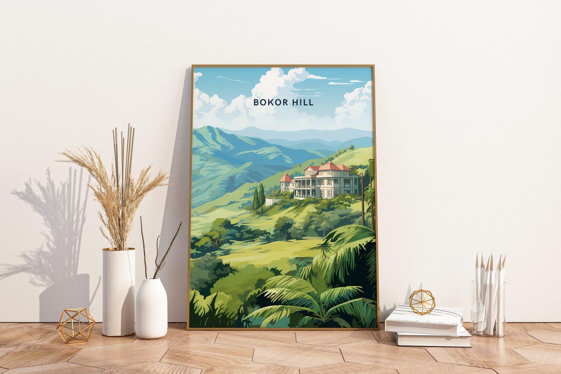 Bokor Hill Cambodia Jungle Hilltop Hotel Scenic Travel Poster