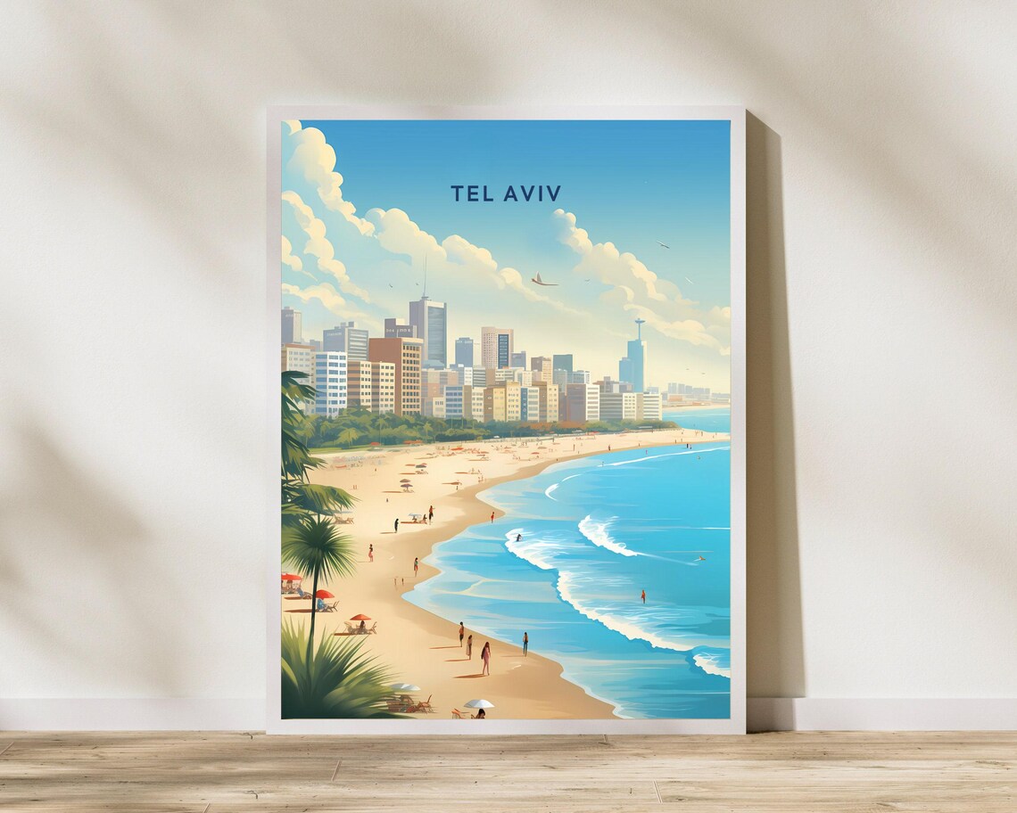 Tel Aviv Israel Beach Skyline Mediterranean Coast Travel Poster