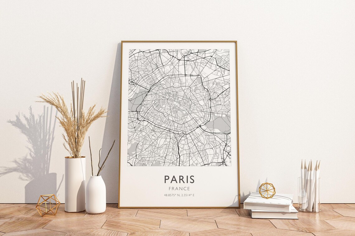 Paris France Minimalist Street Map Vintage Travel Art Poster