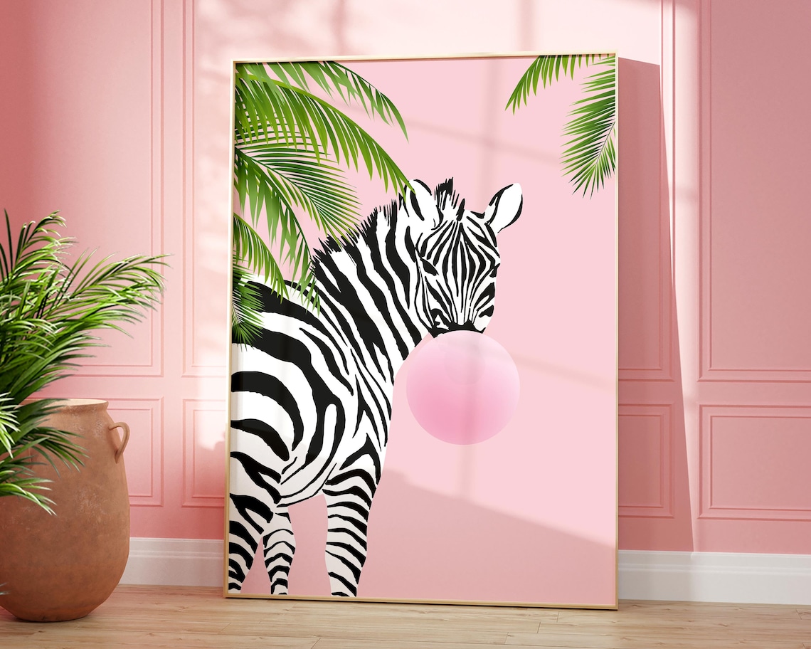 Pink Zebra Bubblegum Animal Poster, Nursery Decor