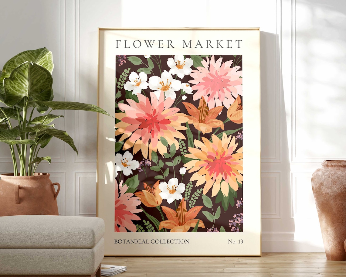 Flower Market Boho Abstract Floral Wall Art Print