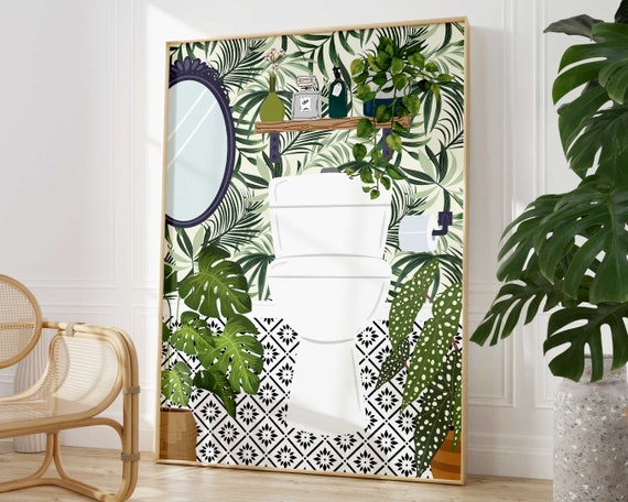 Funny Bathroom Prints Toilet Art, Tropical Maximalist Poster