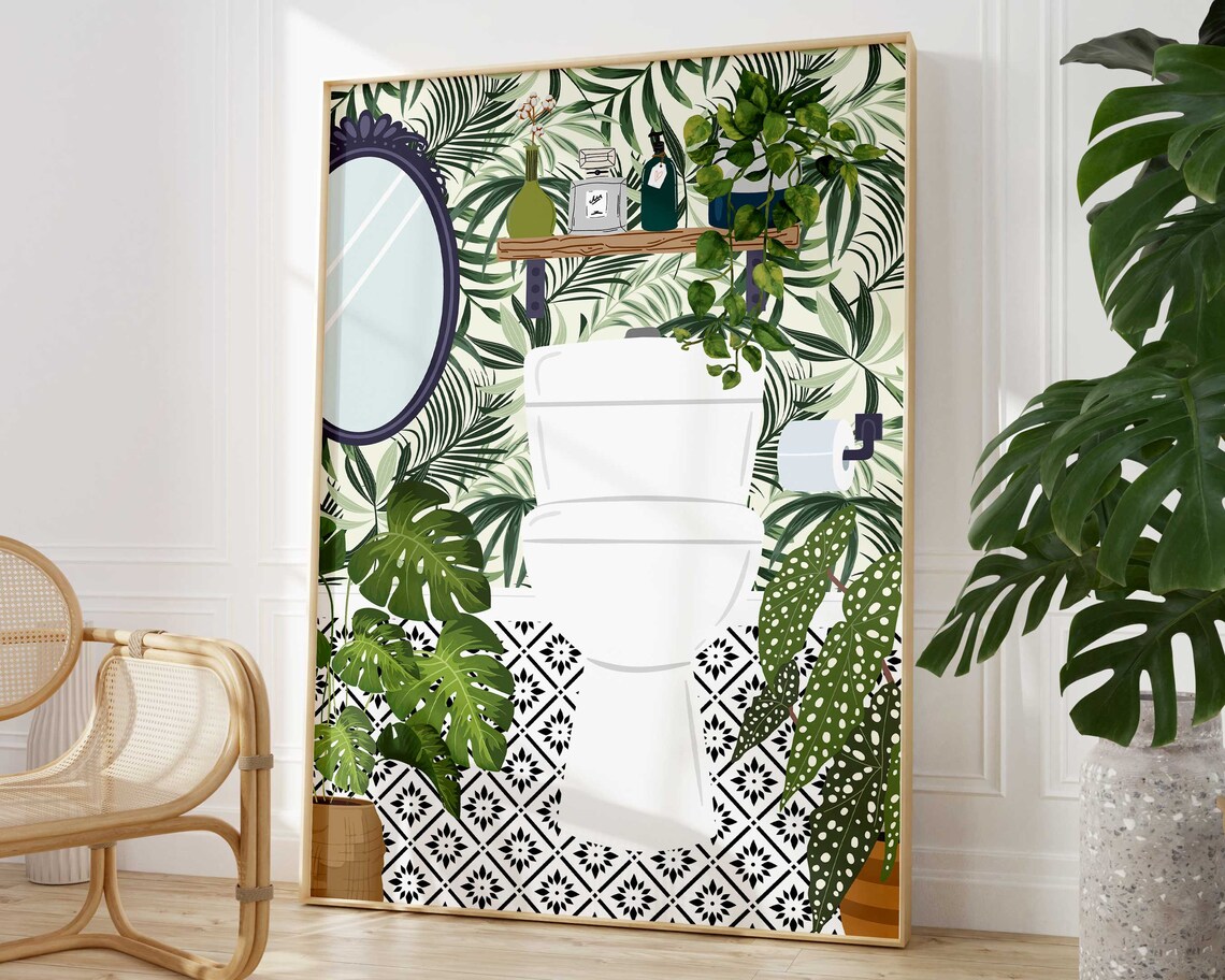 Funny Bathroom Prints Toilet Art, Tropical Maximalist Poster