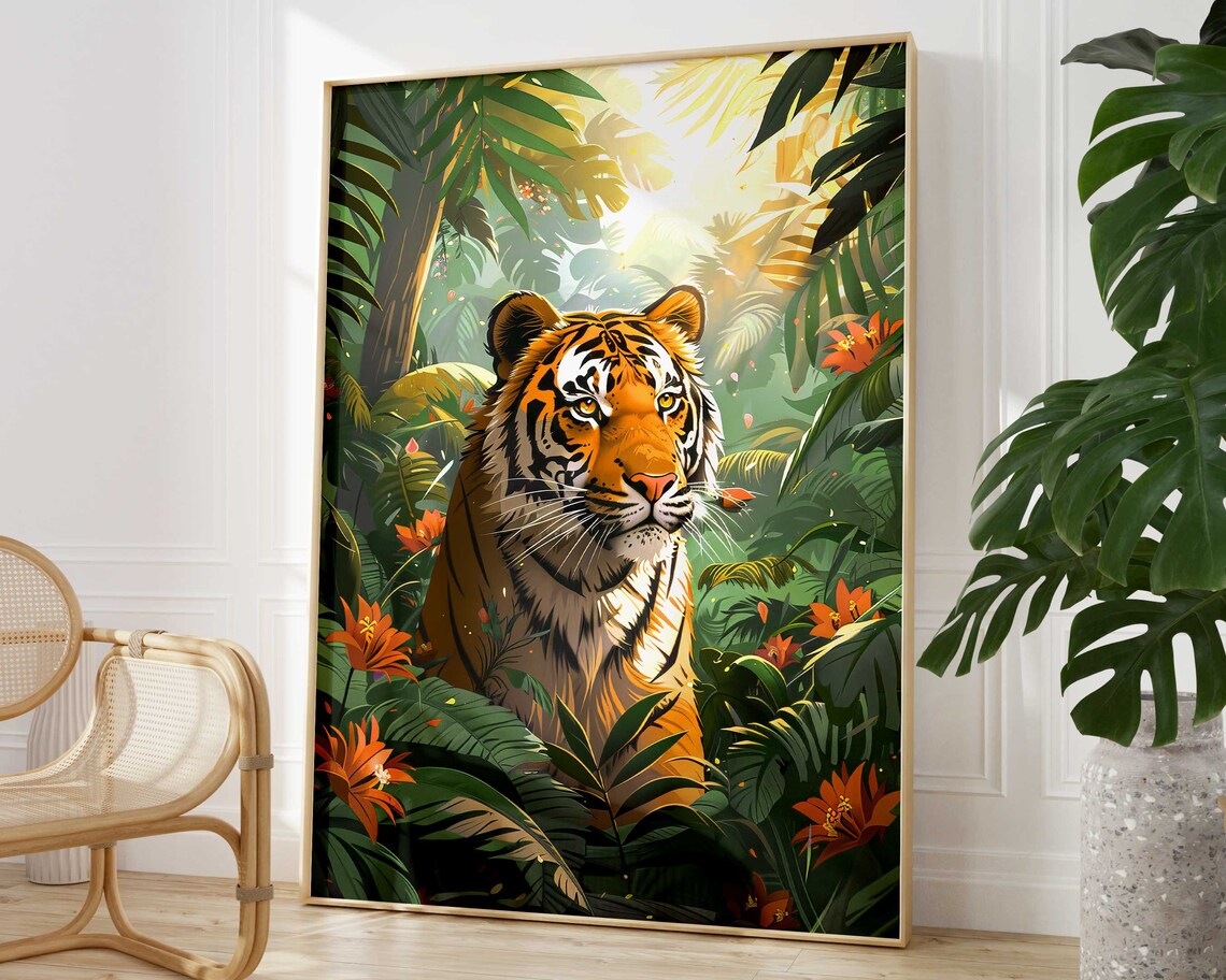 Tiger Jungle Print, Tropical Rainforest Art Print