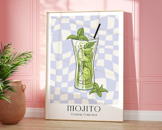 Mojito Cocktail Recipe Colorful Bar Cart Gallery Wall Decor Poster
