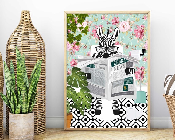 Zebra On Toilet Bathroom Humor Animal Art Print