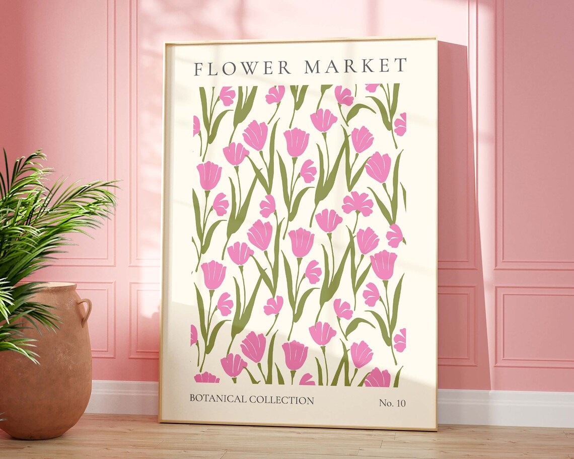 Pink Tulips Flower Market No. 10 Botanical Collection Art Poster