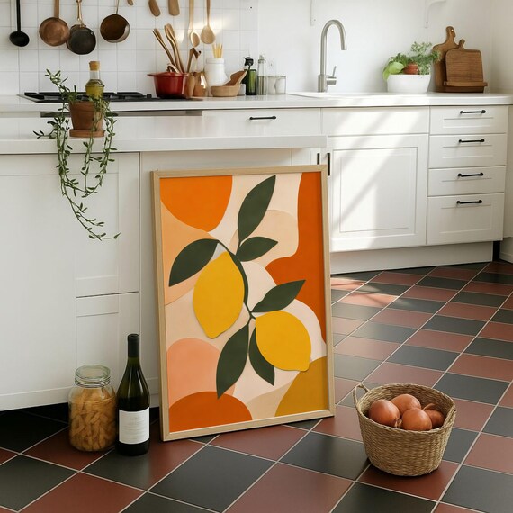Abstract Lemon Branch Bold Orange Modern Mediterranean Poster