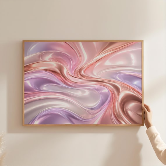 Rose Gold Liquid Chrome Pink Wave Abstract Metallic Art Poster
