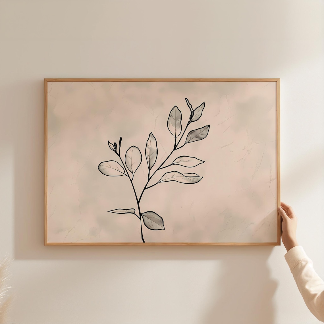 Botanisches Line Art, Einzelner Zweig Mit Blättern