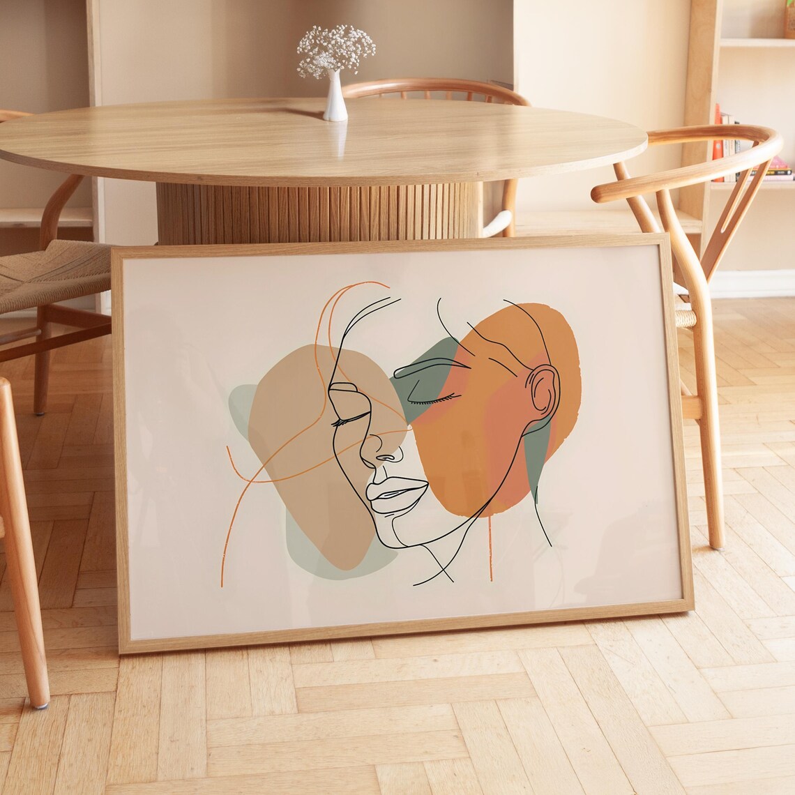 Abstraktes Line Art Print Zwei Gesichter