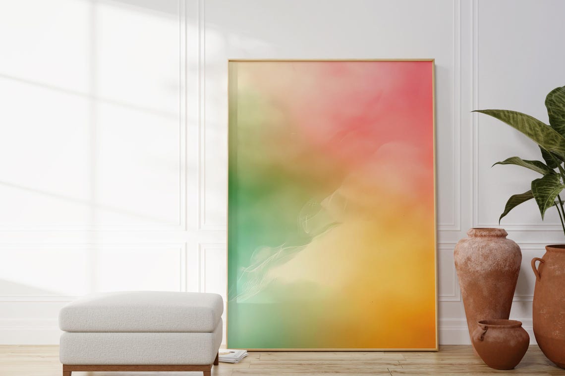 Pastel Gradient Abstract Soft Pink Green Yellow Minimal Wall Poster