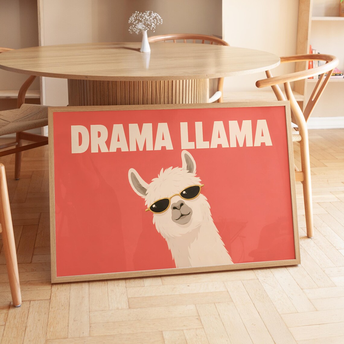 Drama Llama Sunglasses Funny Animal Poster Bold Orange Humor Wall Gift