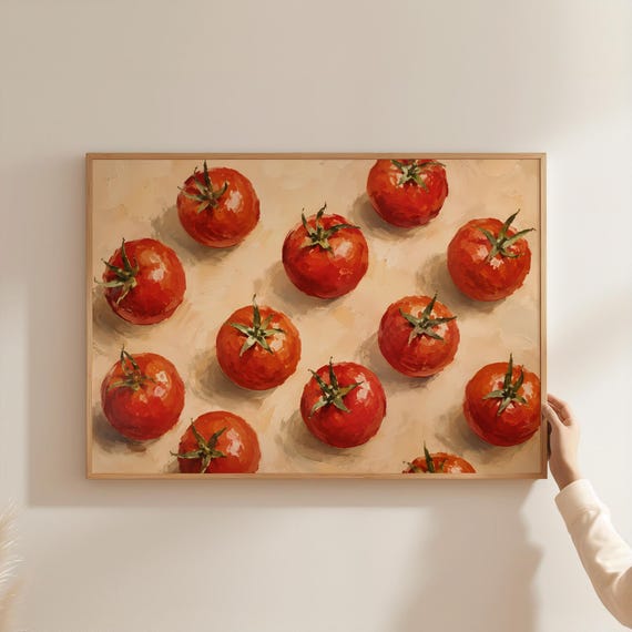 Vintage Tomato Poster Print Impasto Vegetable Wall Art Mediterranean Kitchen Decor Red Fruit Painting Cottagecore Food