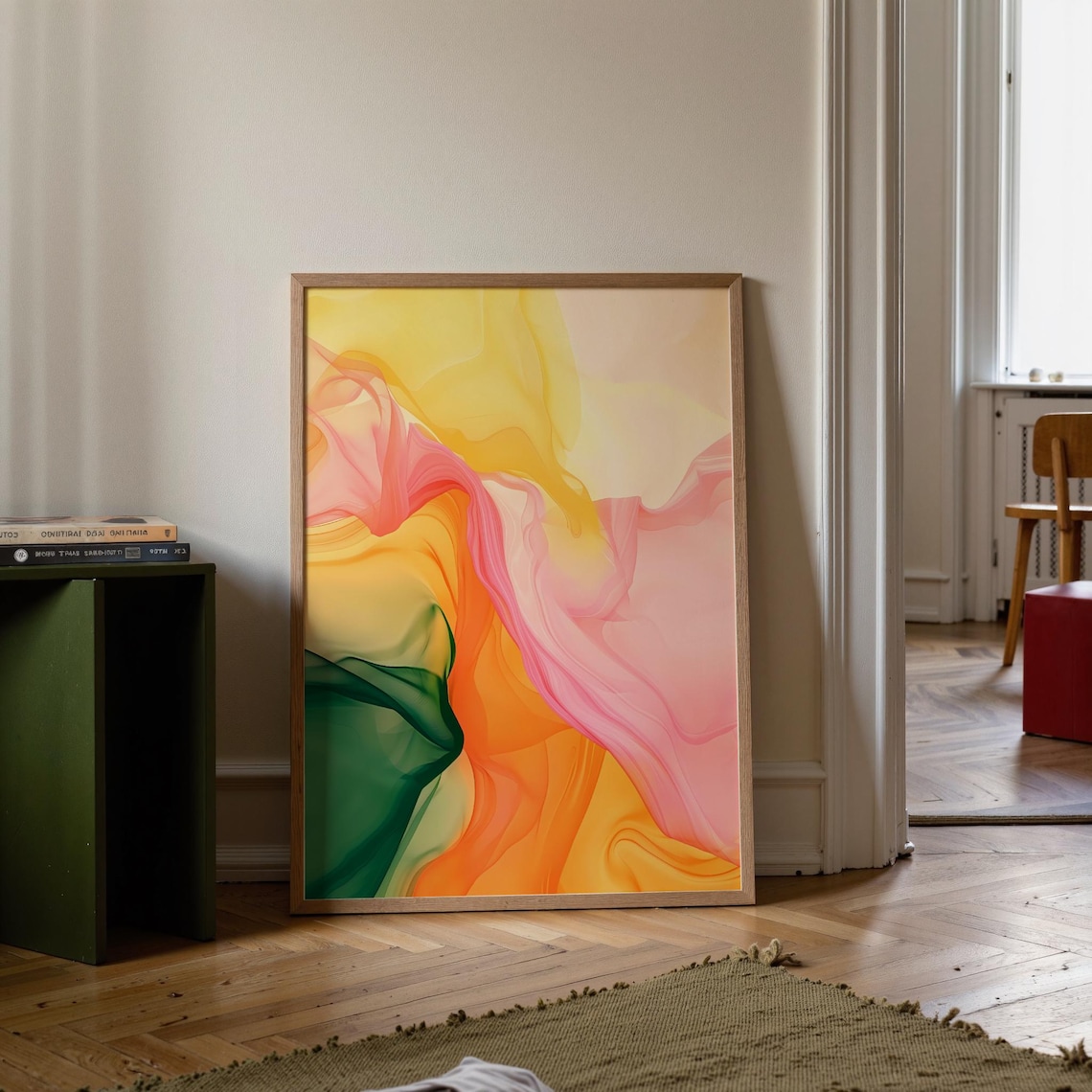 Abstract Fluid Ink Art, Vibrant Flowing Waves