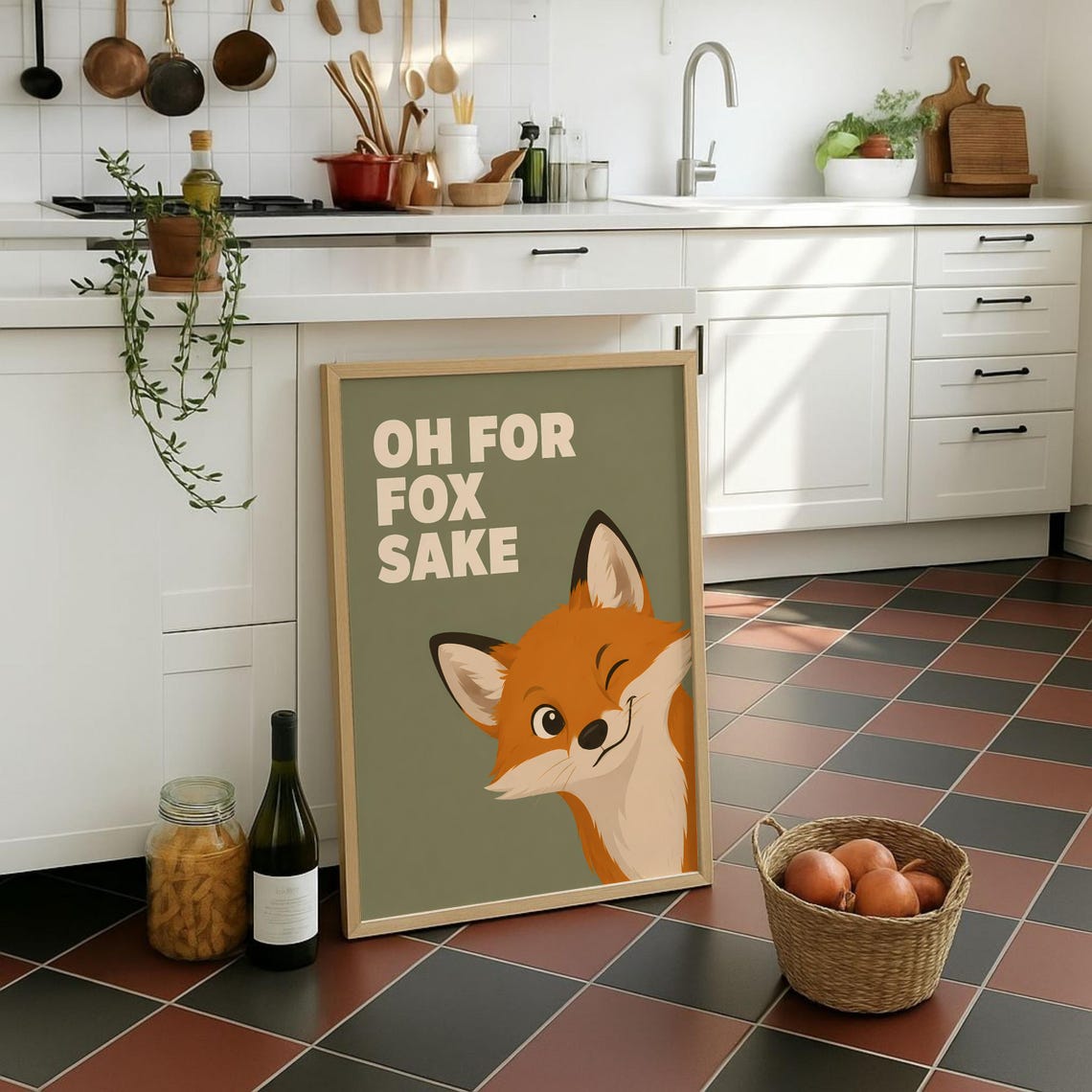 Fuchs Poster Oh For Fox Sake Lustiger Tier Spruch Retro Wandbild Grne Orange Wanddeko Humor