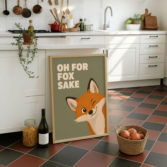 Fuchs Poster Oh For Fox Sake Lustiger Tier Spruch Retro Wandbild Grne Orange Wanddeko Humor